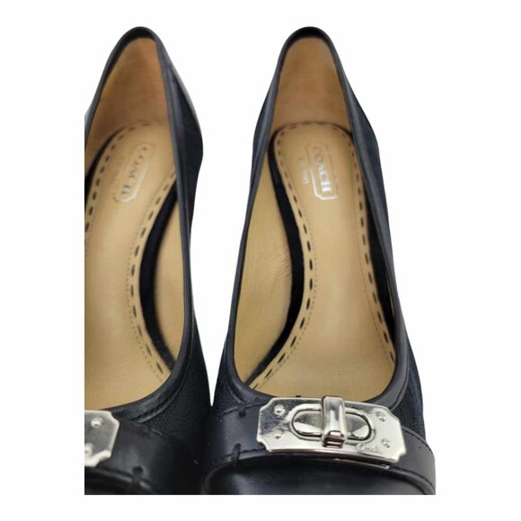 AUTHENTIC Coach Camille Black Signature Turnlock Pumps Sz 5.5 Smooth Leather Toe - Picture 8 of 13